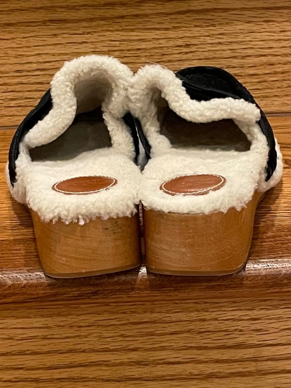 Chloé Joy Black Suede Shearling Lined Platform Clog Mules Sz 36 - Picture 4 of 8
